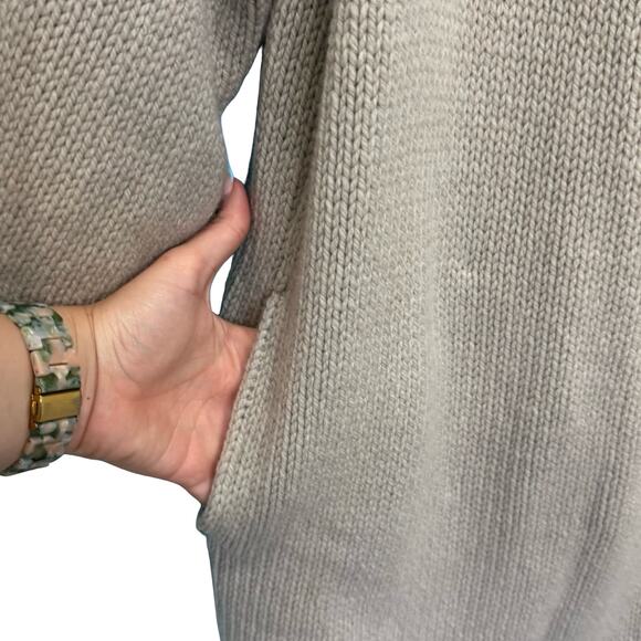 Vince Yak Alpaca Cashmere Gray Beige Chunky Knit Sweater Leather Trim size S - Picture 4 of 11